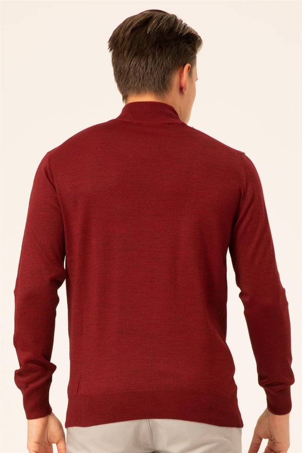 Koyu Bordo Regular Düz Yarım Balıkçı Yaka  Triko