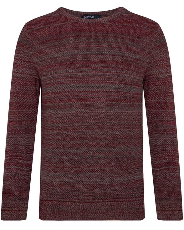 Koyu Bordo Slim Armürlü O Yaka  Triko