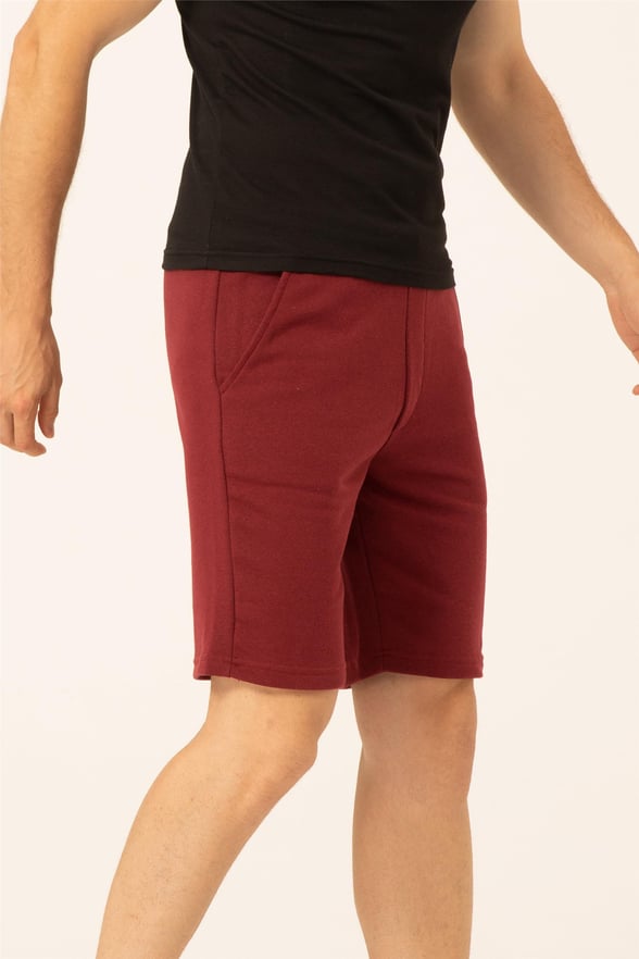 Koyu Bordo Slim Armürlü   Örme Şort