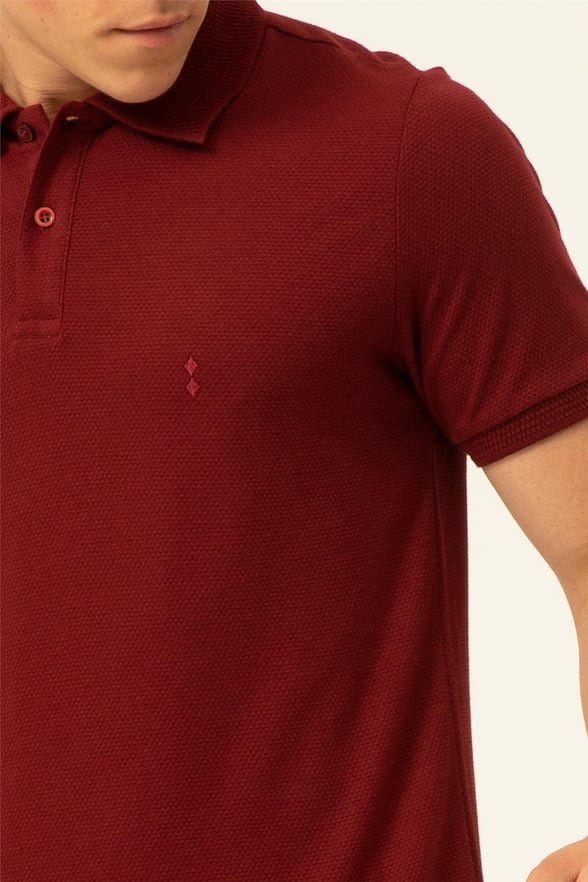 Koyu Bordo Slim Armürlü Polo Yaka  Tişört