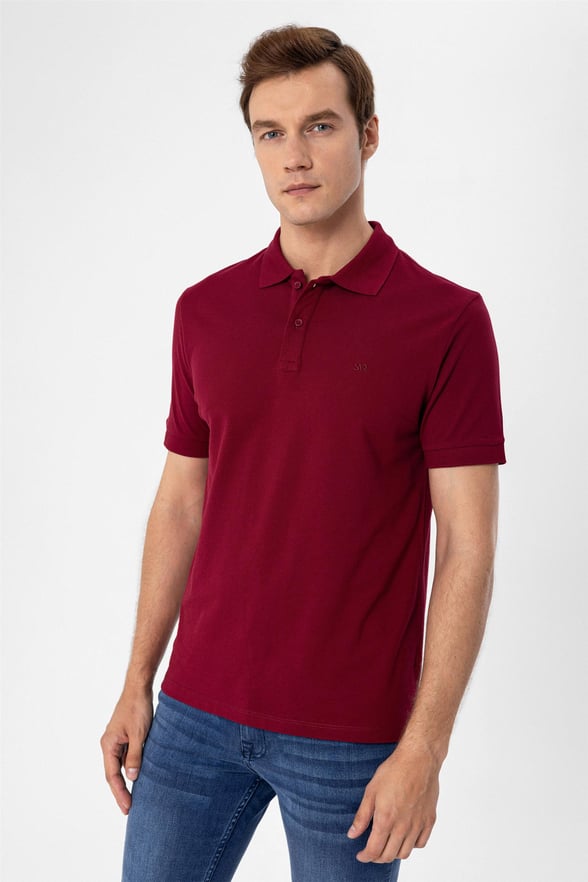 Koyu Bordo Slim Armürlü Polo Yaka  Tişört