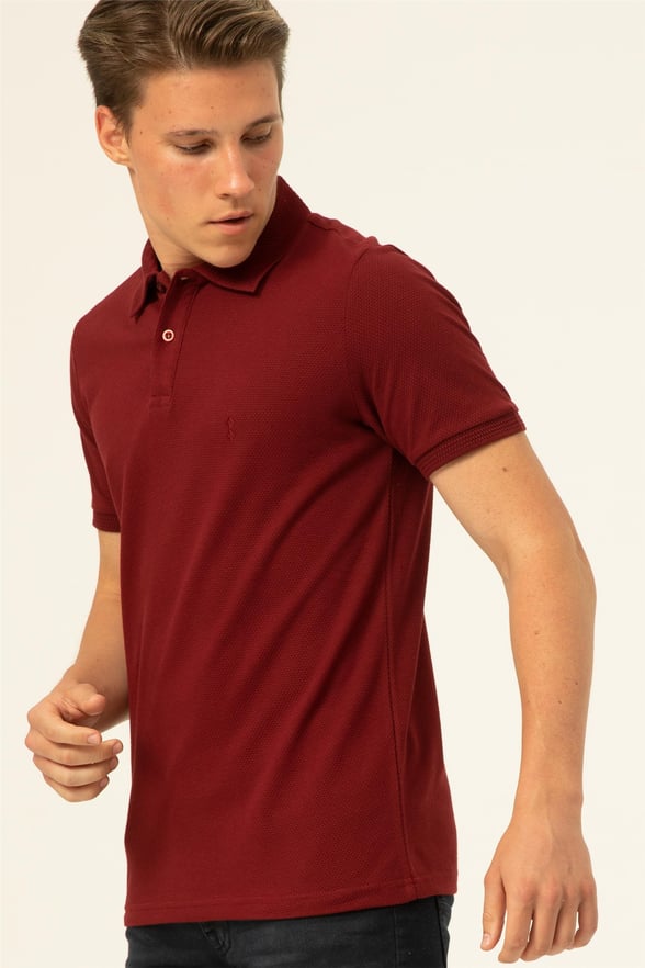 Koyu Bordo Slim Armürlü Polo Yaka  Tişört