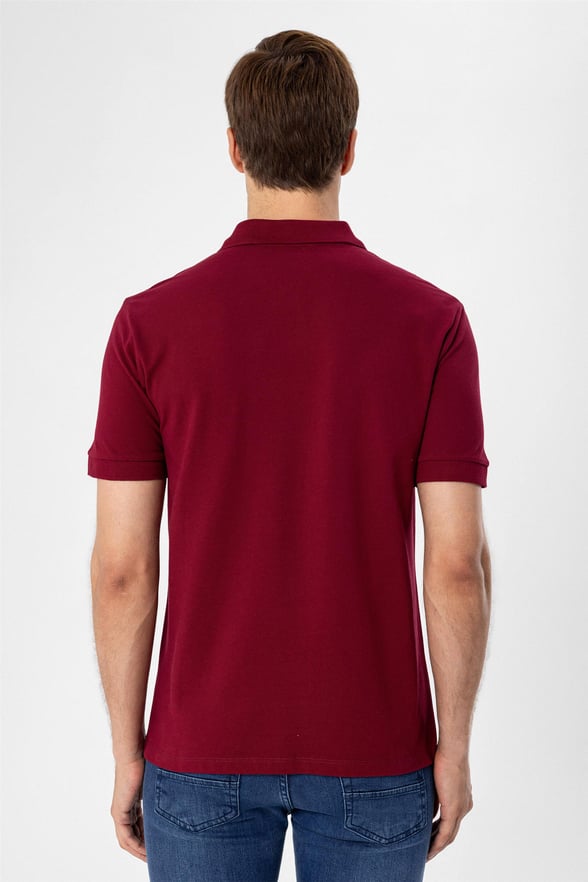 Koyu Bordo Slim Armürlü Polo Yaka  Tişört