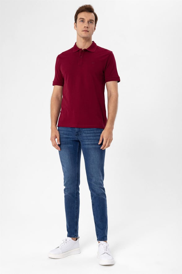 Koyu Bordo Slim Armürlü Polo Yaka  Tişört
