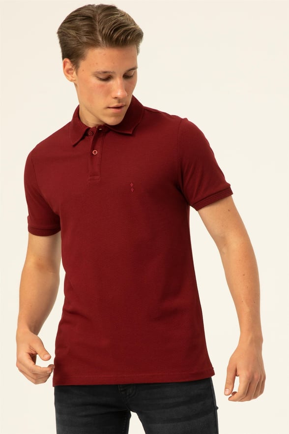 Koyu Bordo Slim Armürlü Polo Yaka  Tişört