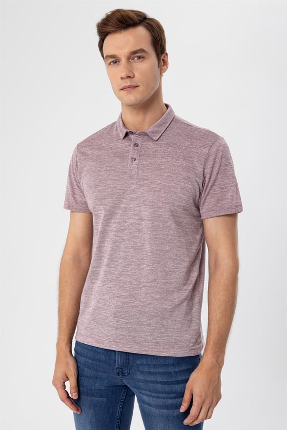 Koyu Bordo Slim Armürlü Polo Yaka  Tişört