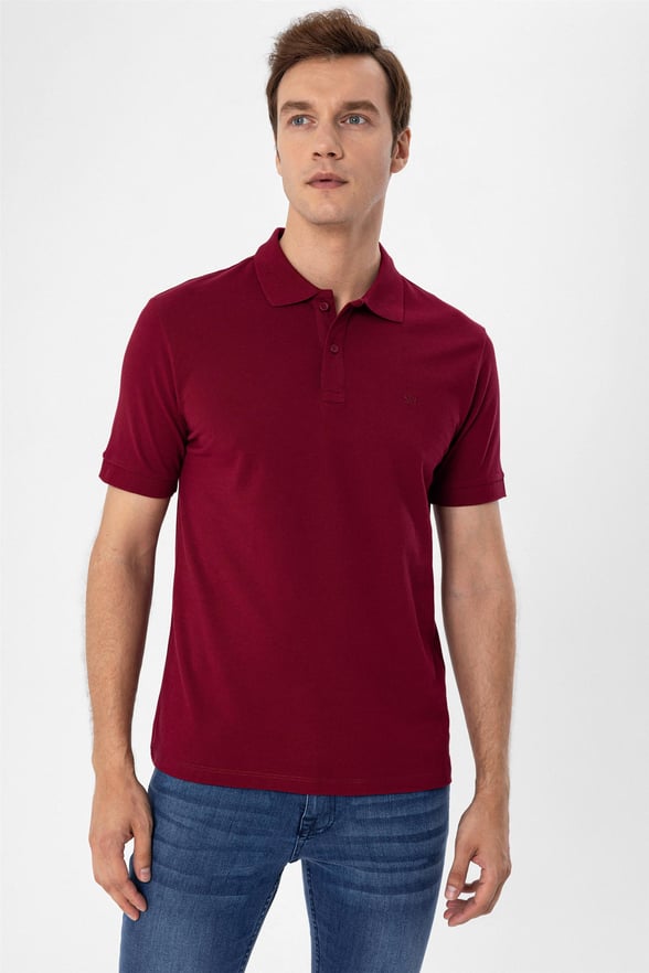 Koyu Bordo Slim Armürlü Polo Yaka  Tişört