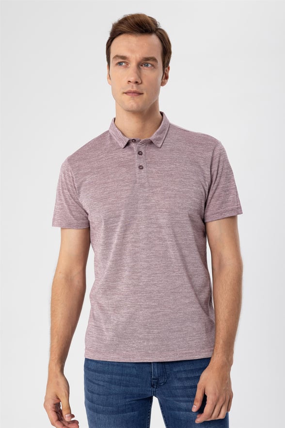 Koyu Bordo Slim Armürlü Polo Yaka  Tişört