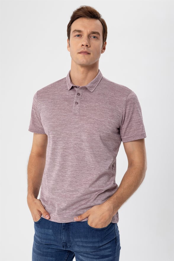 Koyu Bordo Slim Armürlü Polo Yaka  Tişört
