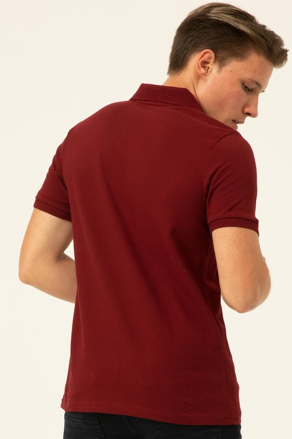 Koyu Bordo Slim Armürlü Polo Yaka  Tişört