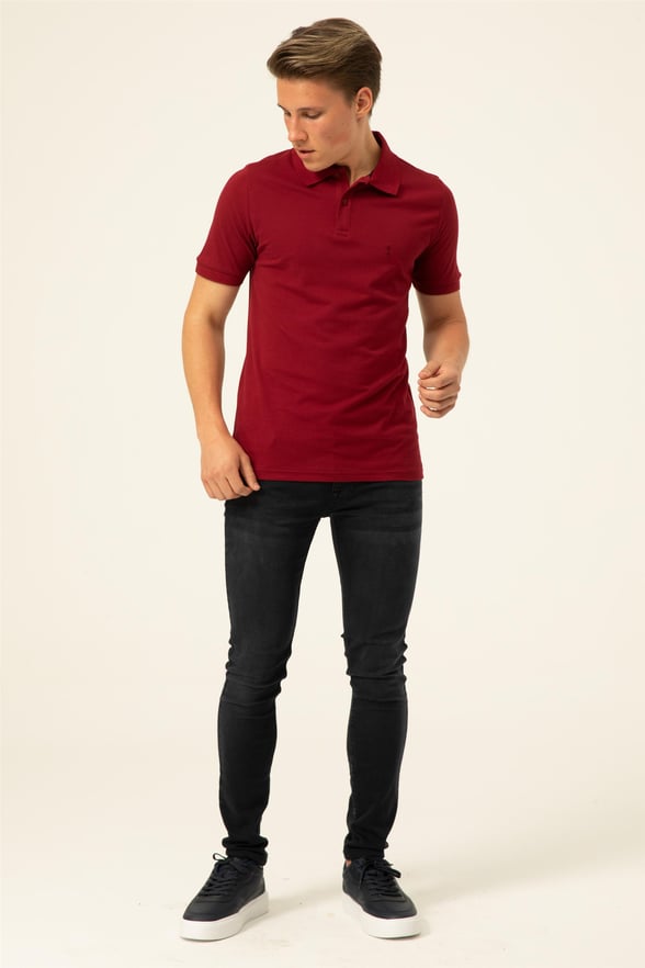 Koyu Bordo Slim Armürlü Polo Yaka  Tişört