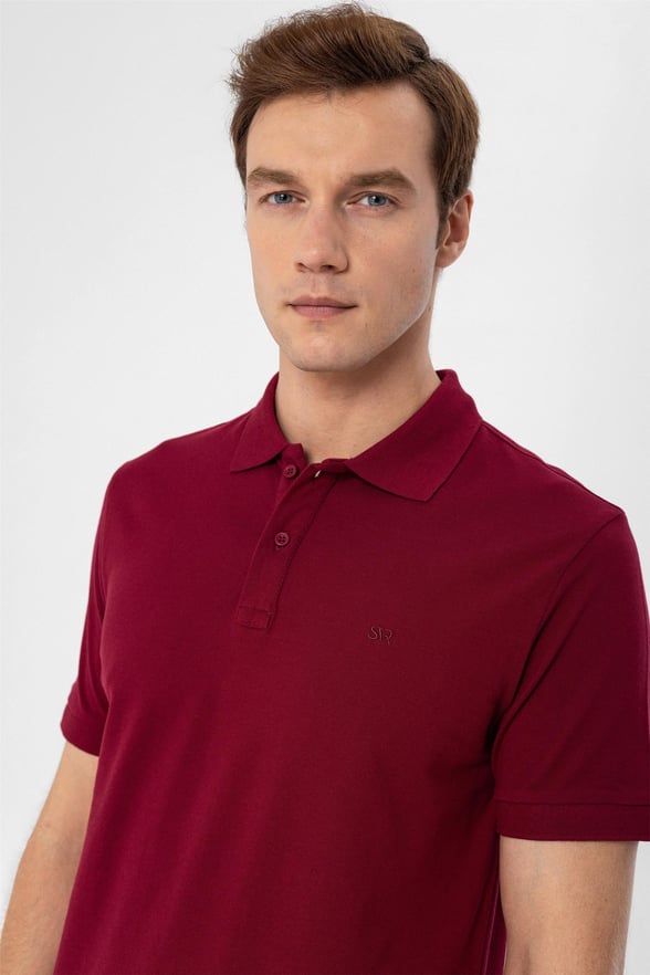 Koyu Bordo Slim Armürlü Polo Yaka  Tişört