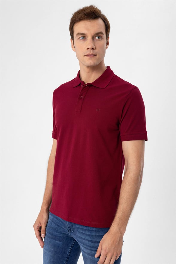 Koyu Bordo Slim Armürlü Polo Yaka  Tişört