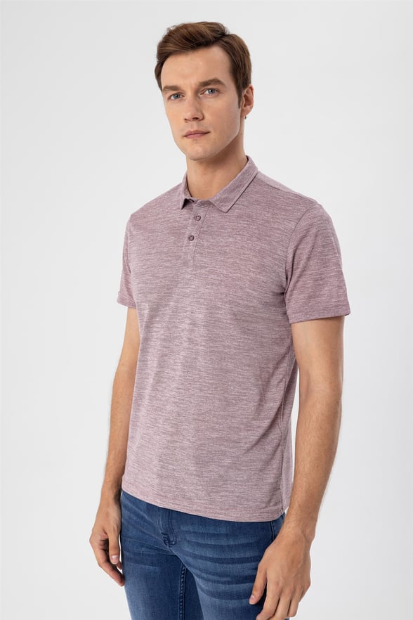 Koyu Bordo Slim Armürlü Polo Yaka  Tişört