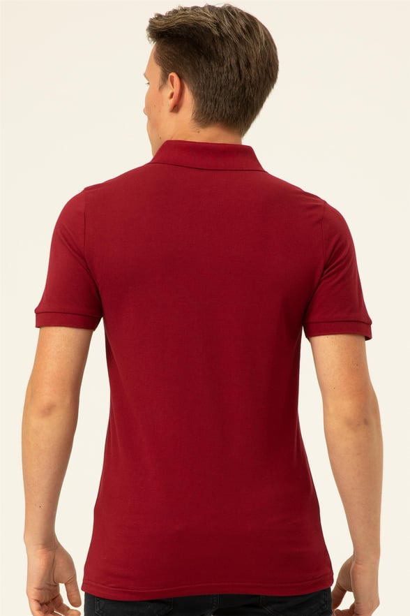 Koyu Bordo Slim Armürlü Polo Yaka  Tişört