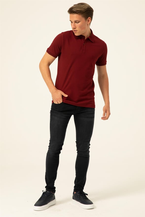 Koyu Bordo Slim Armürlü Polo Yaka  Tişört