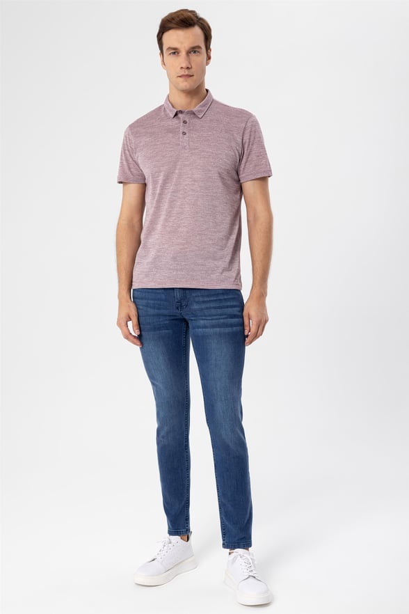 Koyu Bordo Slim Armürlü Polo Yaka  Tişört