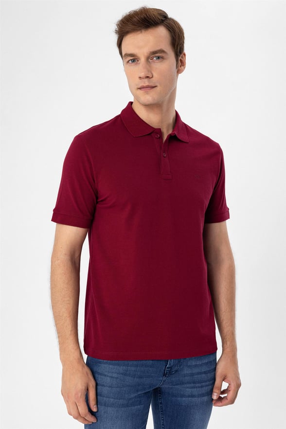 Koyu Bordo Slim Armürlü Polo Yaka  Tişört