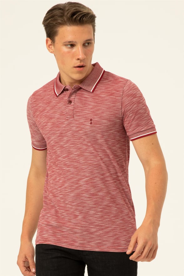 Koyu Bordo Slim Armürlü Polo Yaka  Tişört