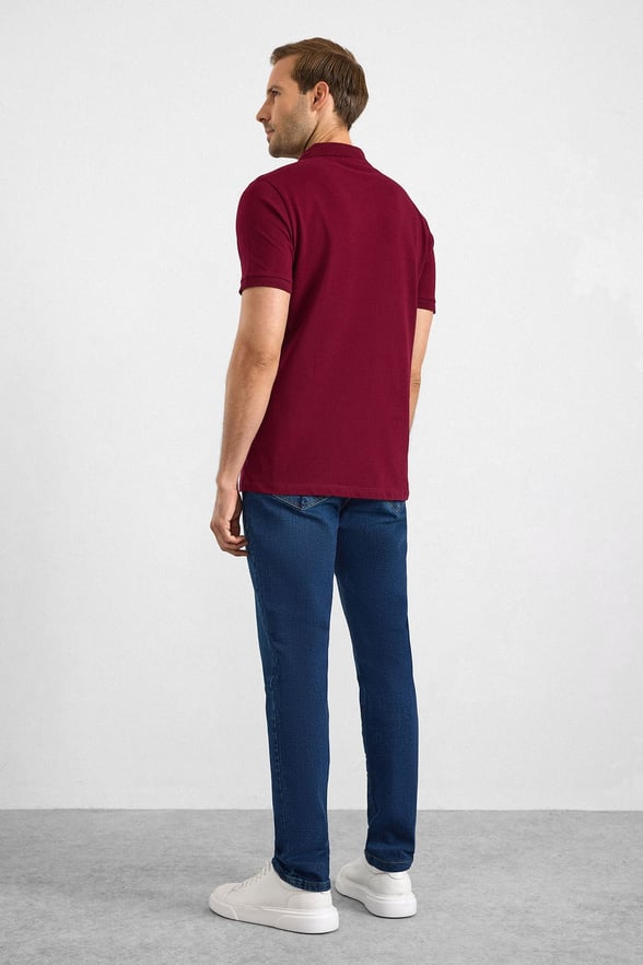 Koyu Bordo Slim Düz Düğmeli Polo Yaka Tişört