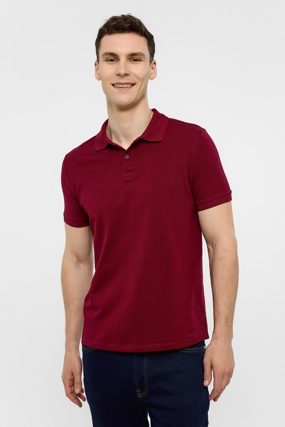 Koyu Bordo Slim Düz Polo Yaka Tişört