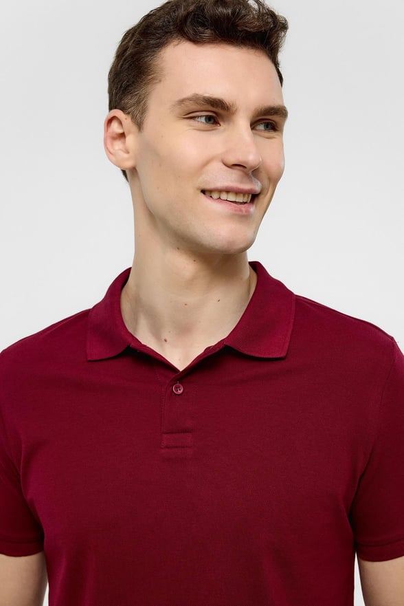 Koyu Bordo Slim Düz Polo Yaka Tişört