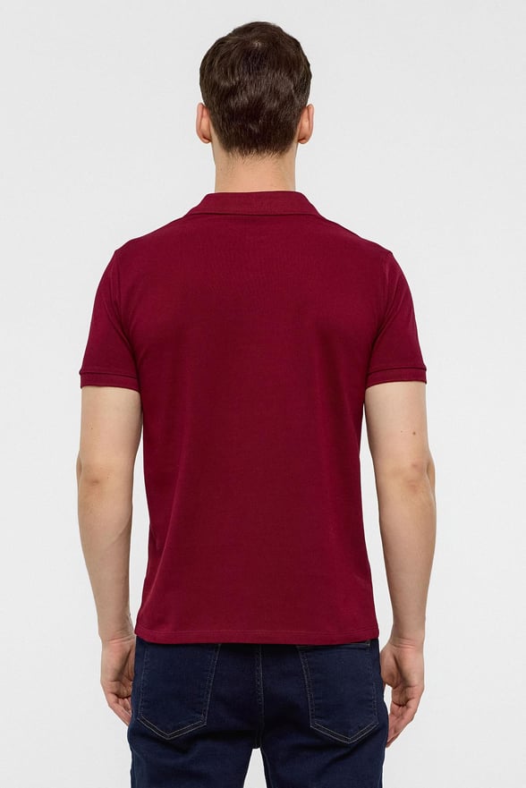 Koyu Bordo Slim Düz Polo Yaka Tişört