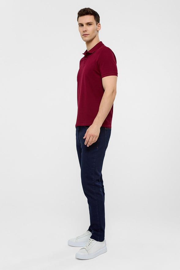 Koyu Bordo Slim Düz Polo Yaka Tişört