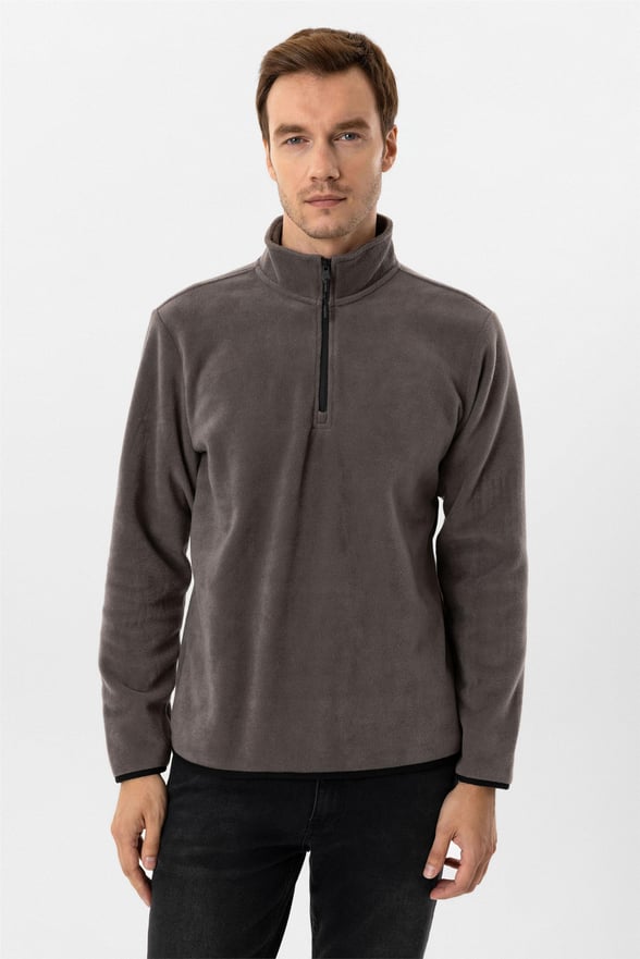 Koyu Gri Regular Düz Sivri Yaka Sweatshirt