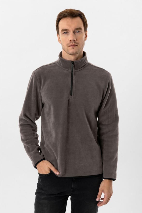 Koyu Gri Regular Düz Sivri Yaka Sweatshirt