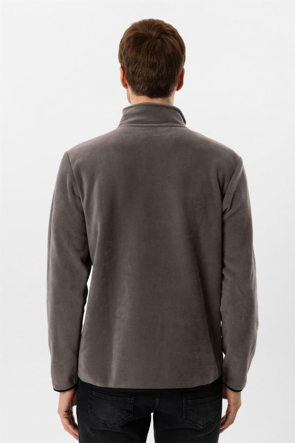 Koyu Gri Regular Düz Sivri Yaka Sweatshirt