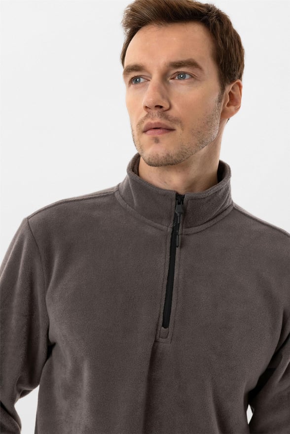 Koyu Gri Regular Düz Sivri Yaka Sweatshirt