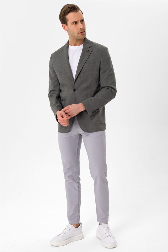 Koyu Gri Slim Armürlü Mono Yaka 6 Drop                                                       Ceket