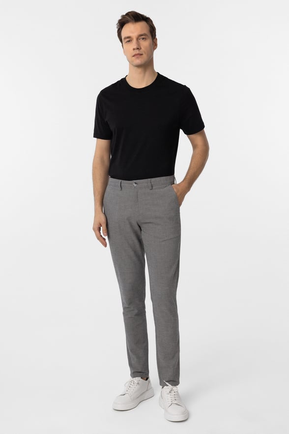 Koyu Gri Slim Fit Armürlü Kanvas Pantolon