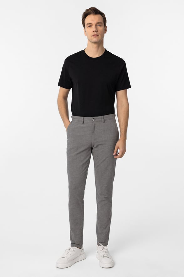 Koyu Gri Slim Fit Armürlü Kanvas Pantolon