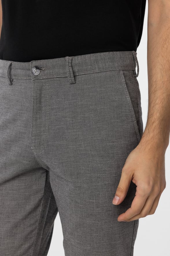 Koyu Gri Slim Fit Armürlü Kanvas Pantolon