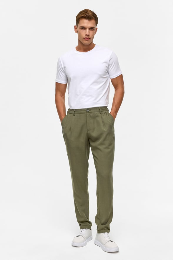 Koyu Haki Slim Armürlü Jogger Pantolon