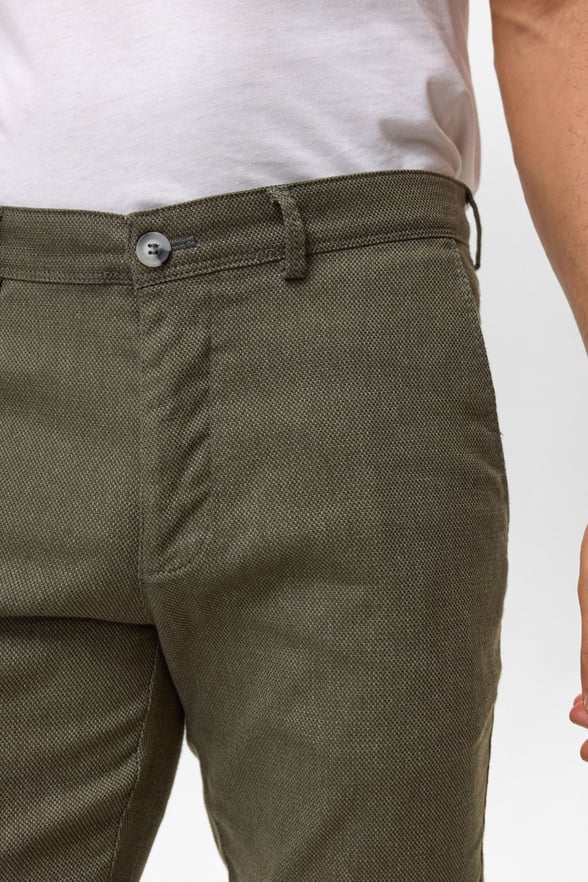 Koyu Haki Slim Armürlü Kanvas Pantolon
