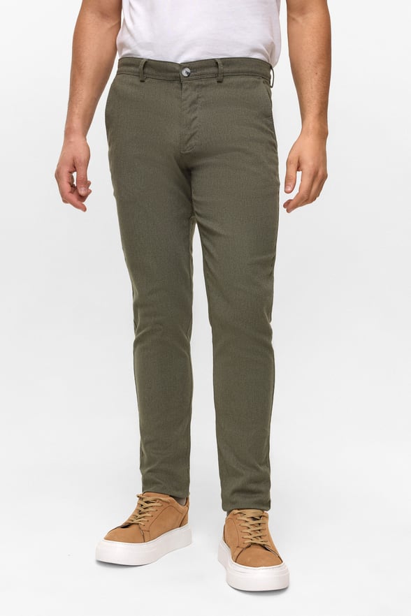 Koyu Haki Slim Armürlü Kanvas Pantolon