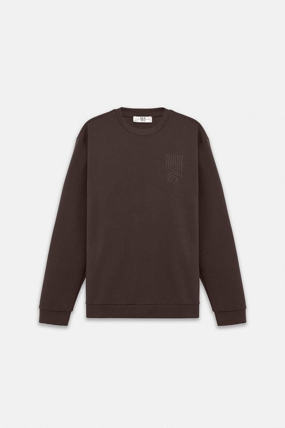 Koyu Kahve Regular Düz Baskılı İnterlok Bisiklet Yaka Cepsiz Düz Sweatshirt