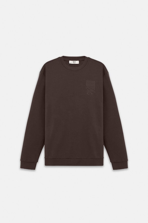 Koyu Kahve Regular Düz Baskılı İnterlok Bisiklet Yaka Cepsiz Düz Sweatshirt