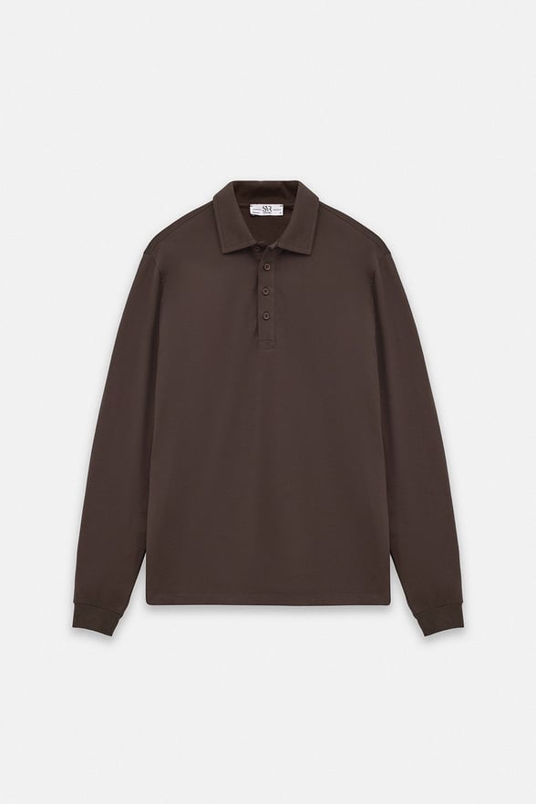 Koyu Kahve Regular Düz Baskısız Süprem Düğmeli Polo Yaka Cepsiz Sweatshirt