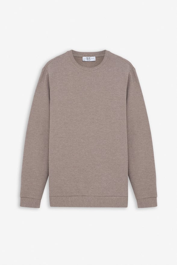 Koyu Kahve Regular Düz Bisiklet Yaka Sweatshirt