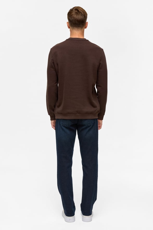Koyu Kahve Regular Düz Bisiklet Yaka Sweatshirt