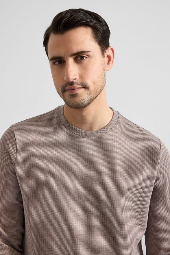 Koyu Kahve Regular Düz Bisiklet Yaka Sweatshirt