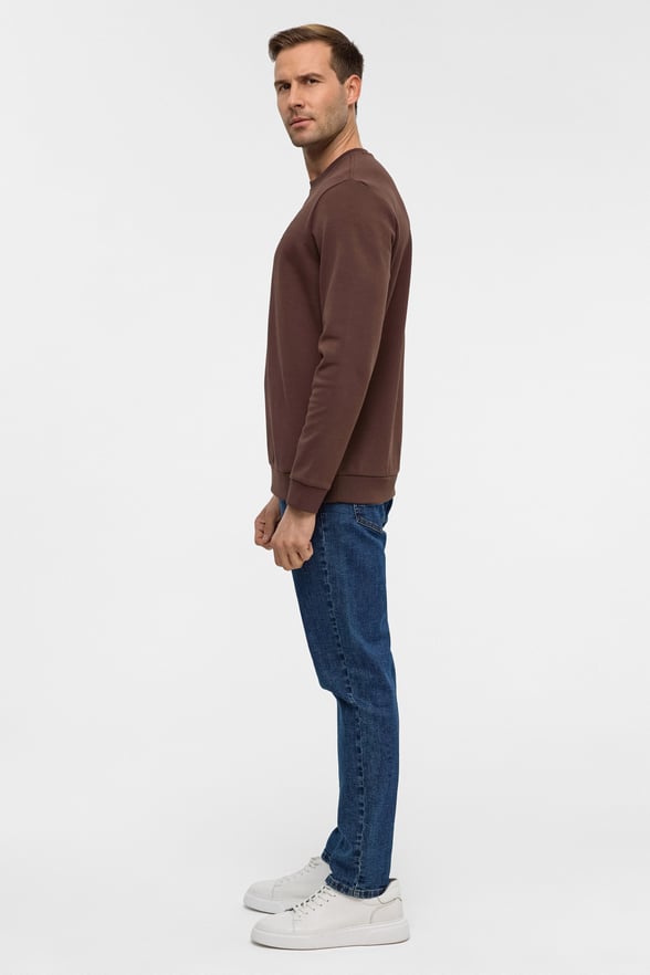 Koyu Kahve Regular Düz Bisiklet Yaka Sweatshirt