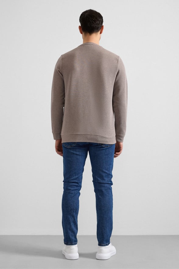 Koyu Kahve Regular Düz Bisiklet Yaka Sweatshirt