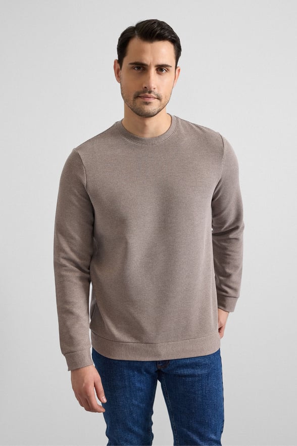 Koyu Kahve Regular Düz Bisiklet Yaka Sweatshirt