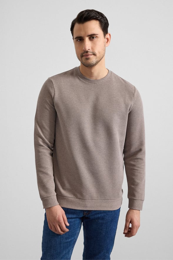 Koyu Kahve Regular Düz Bisiklet Yaka Sweatshirt