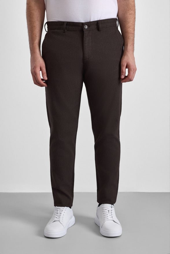 Koyu Kahve Slim Armürlü Kanvas Casual Pantolon